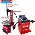 Katool tire changer and wheel balancer combo, red units with bead seater and control panel