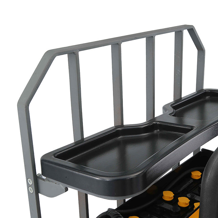 Electric pallet jack handle and black battery cover with side guard frame