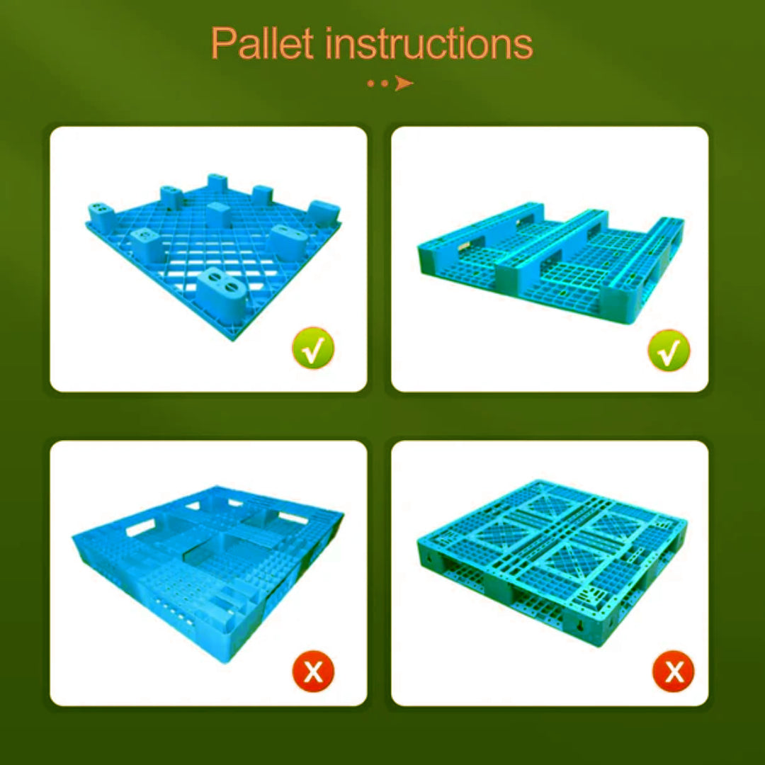 Pallet stacking instruction diagrams showing acceptable and rejected pallet positions