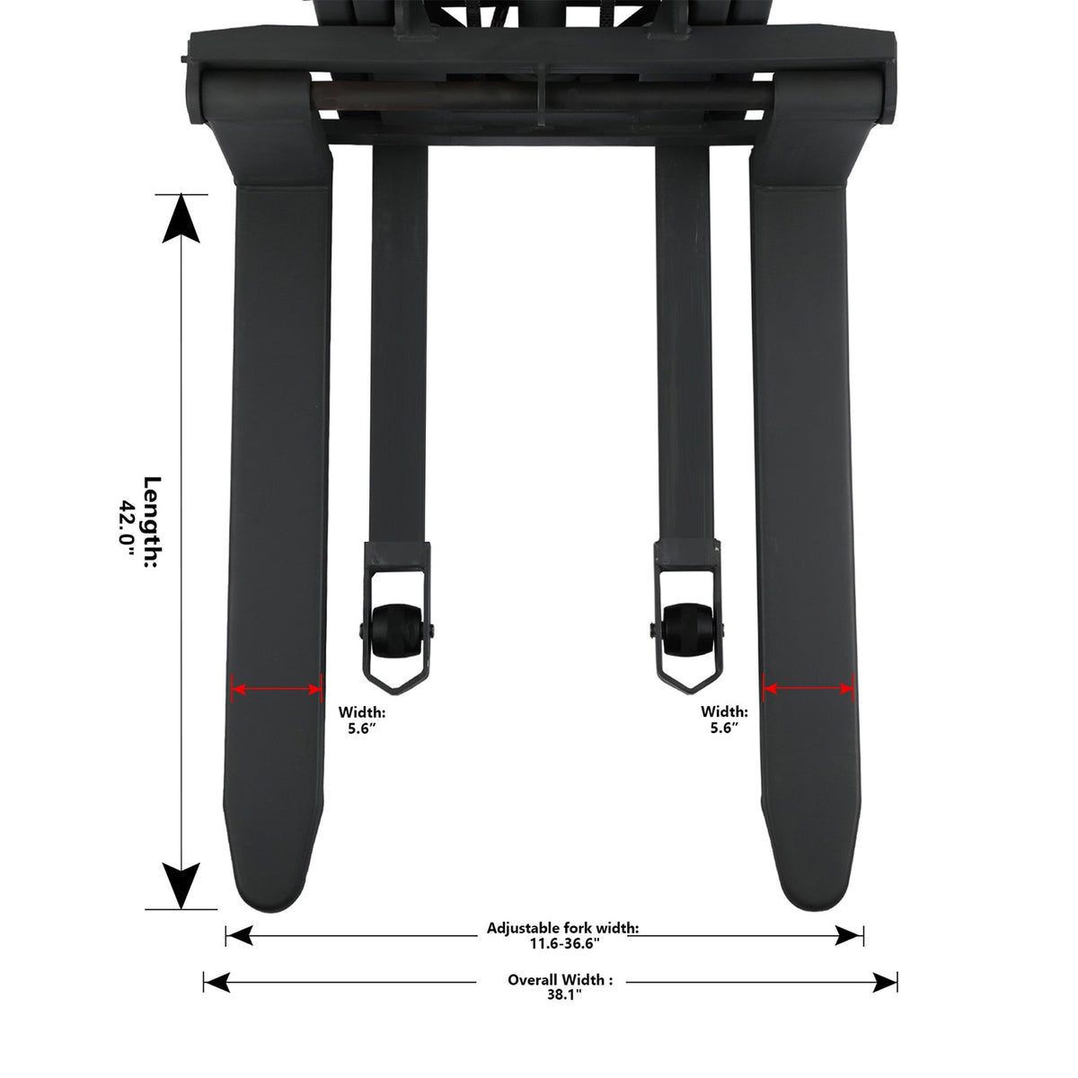 Dimension diagram of adjustable support legs on semi-electric pallet stacker