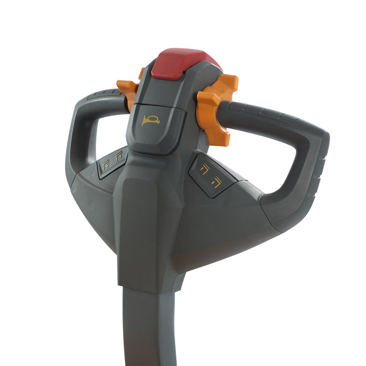 Electric stacker steering handle with red emergency control switch