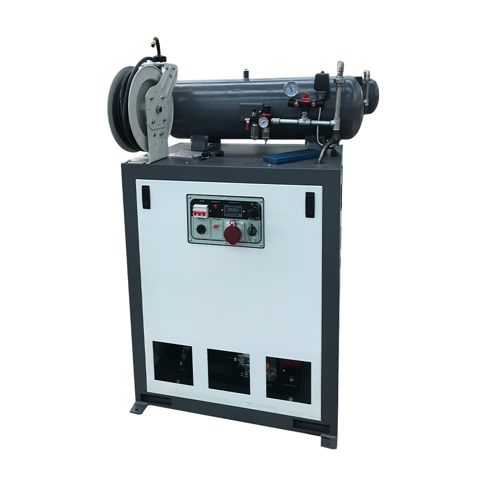 Black and gray tire changer hydraulic cylinder with control panel on base unit