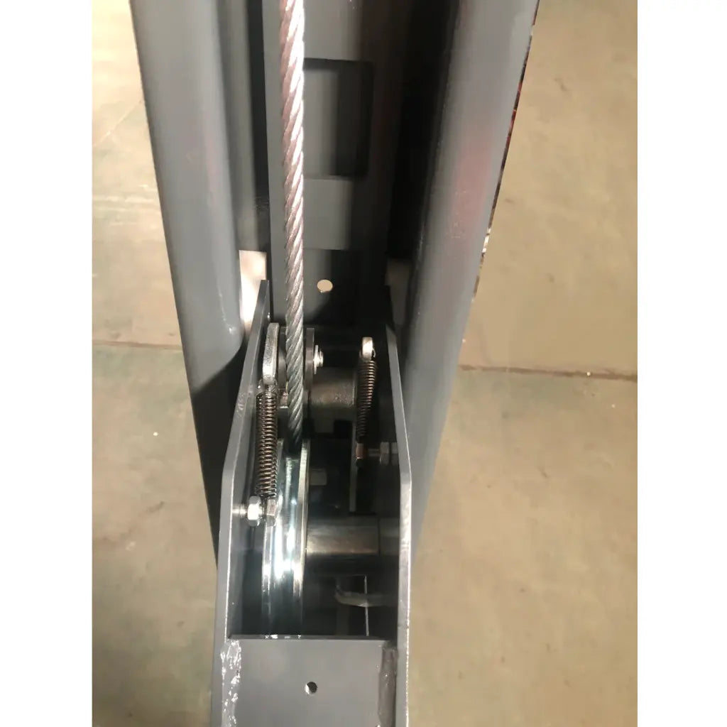 4-post vehicle lift post interior with steel pulleys, springs, and locking components