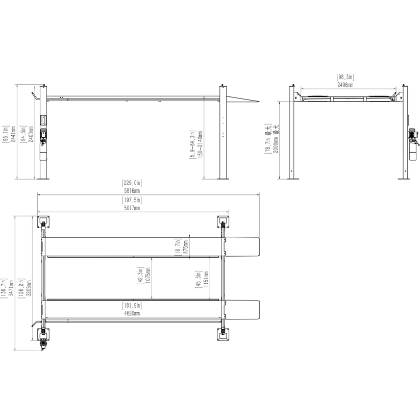 13. 11,000 lb 4-post lift raising vehicle in professional garage