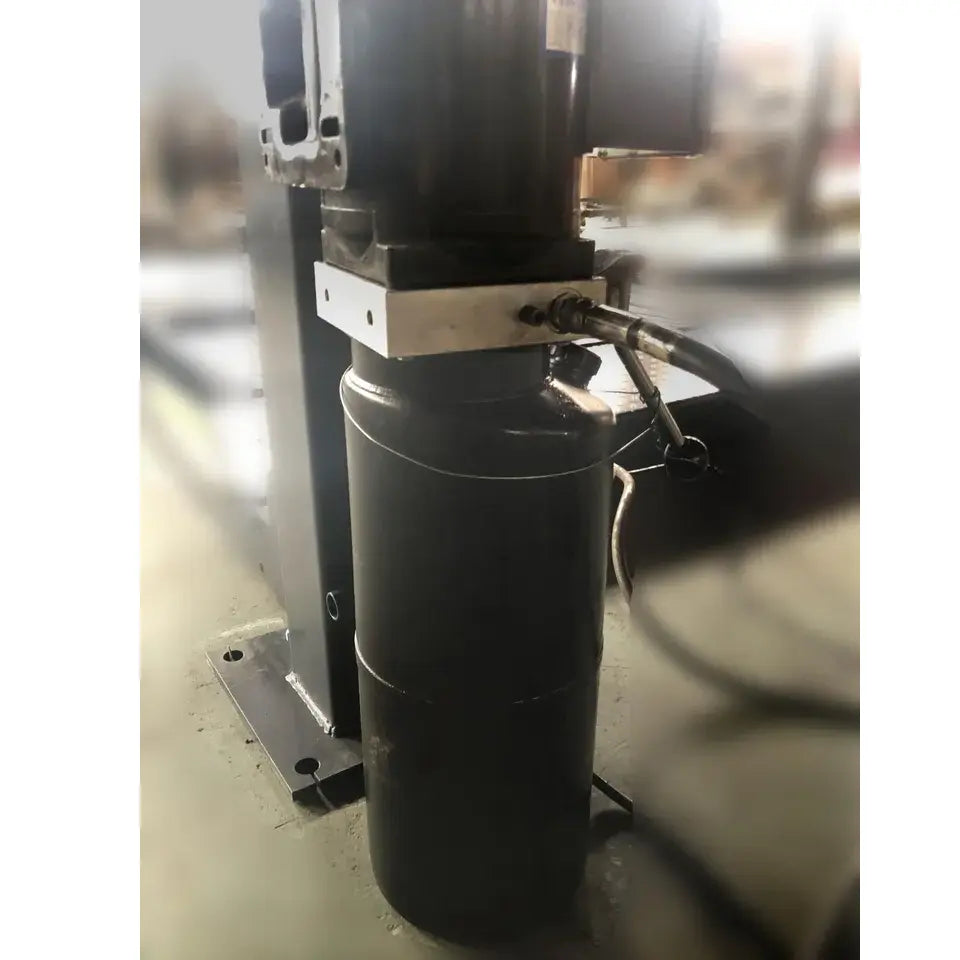 Four-post parking lift hydraulic cylinder and linkage assembly, side view