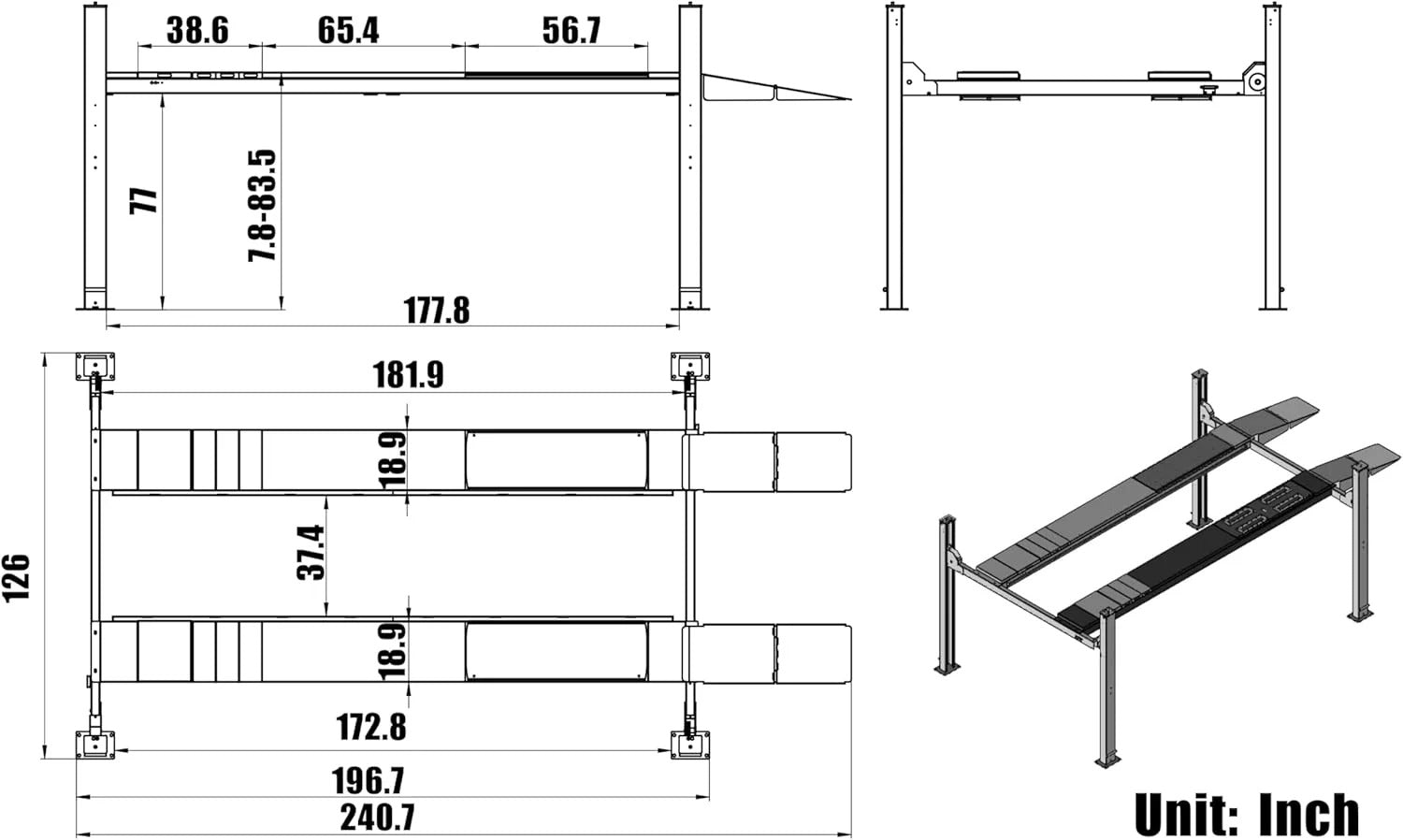 KATOOL alignment lift size diagram with inch measurements for platform