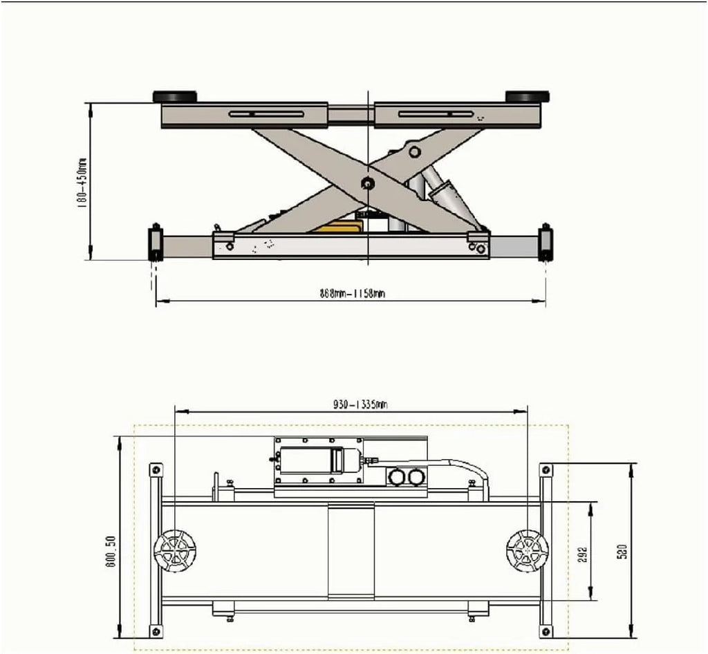 KATOOL alignment lift elevation and layout diagram with inch dimensions