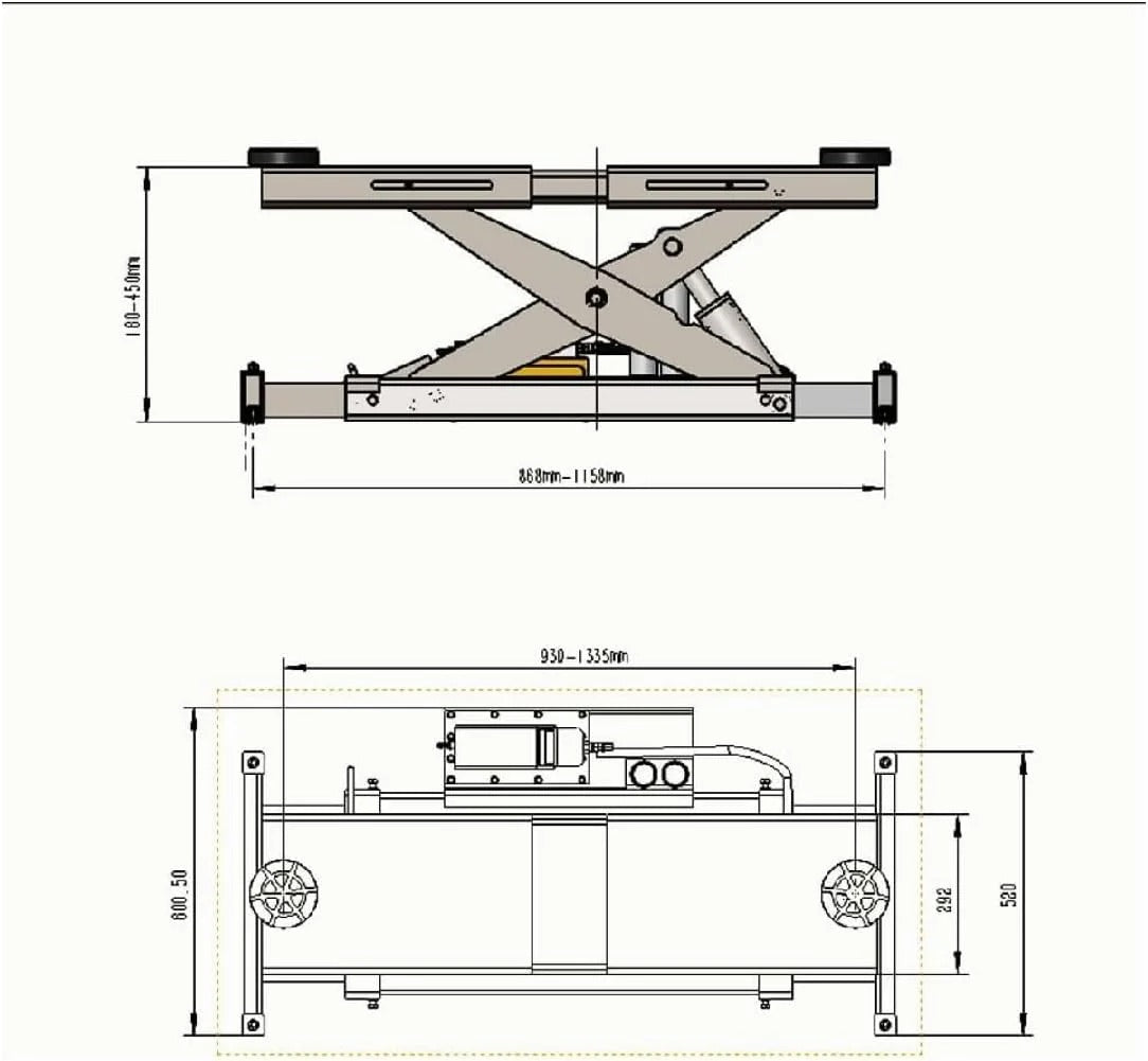 KATOOL alignment lift elevation and layout diagram with inch dimensions