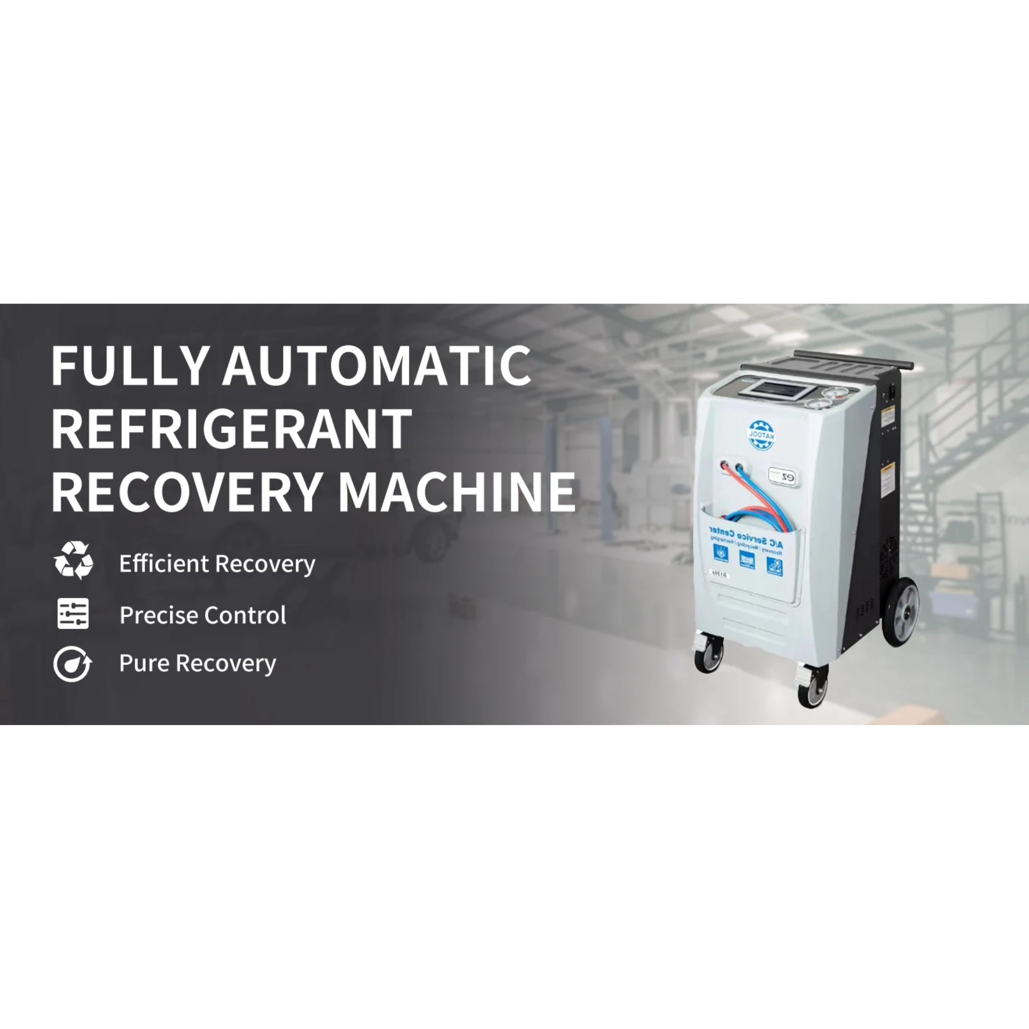 Fully automatic refrigerant recovery machine with front panel and caster wheels