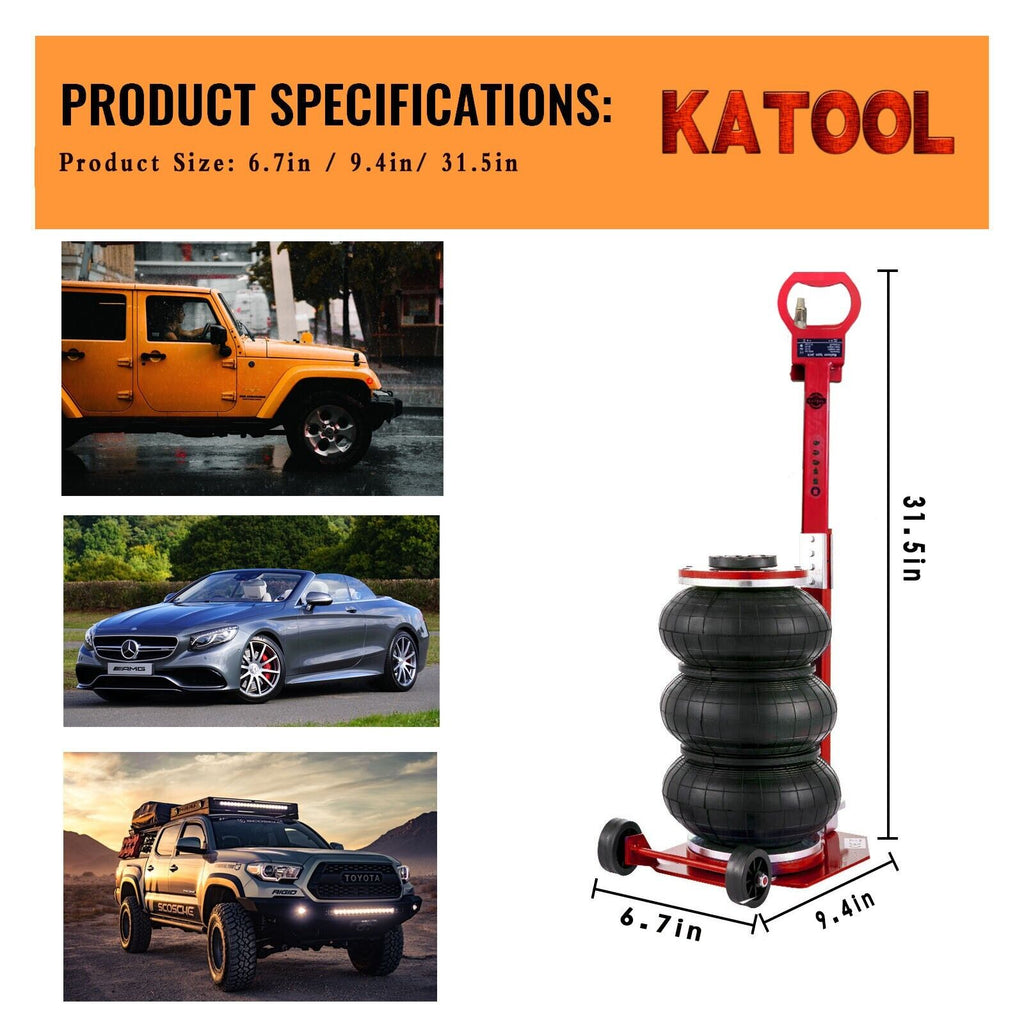 KATOOL pneumatic air jack with red frame and stacked black air lift bags, side view