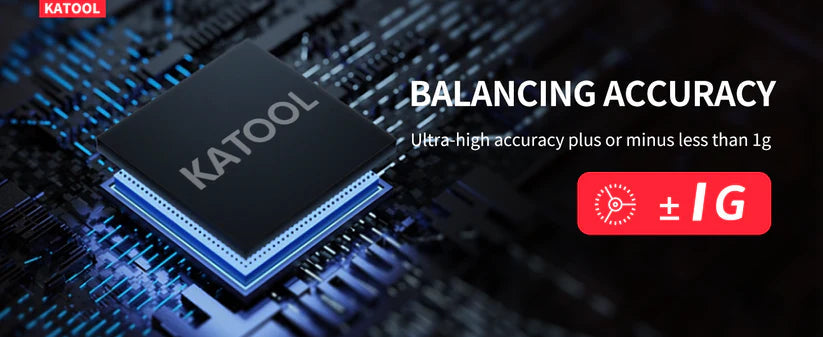 Wheel balancer balancing accuracy control chip on a dark board with blue light rails.