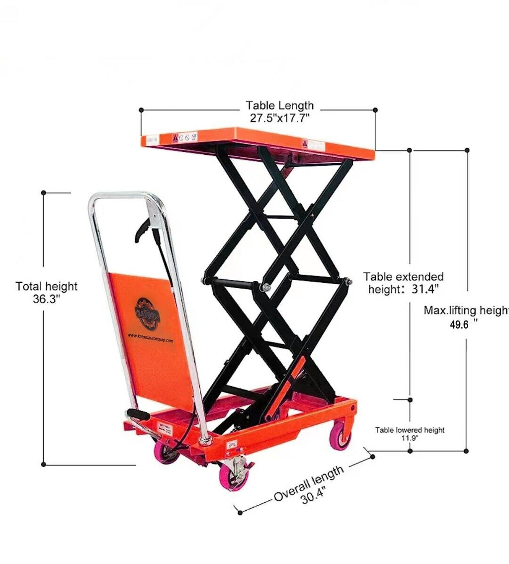 KATOOL KT-CT330 Hydraulic Lift Table Cart – 330 lbs Manual Scissor Lift Table