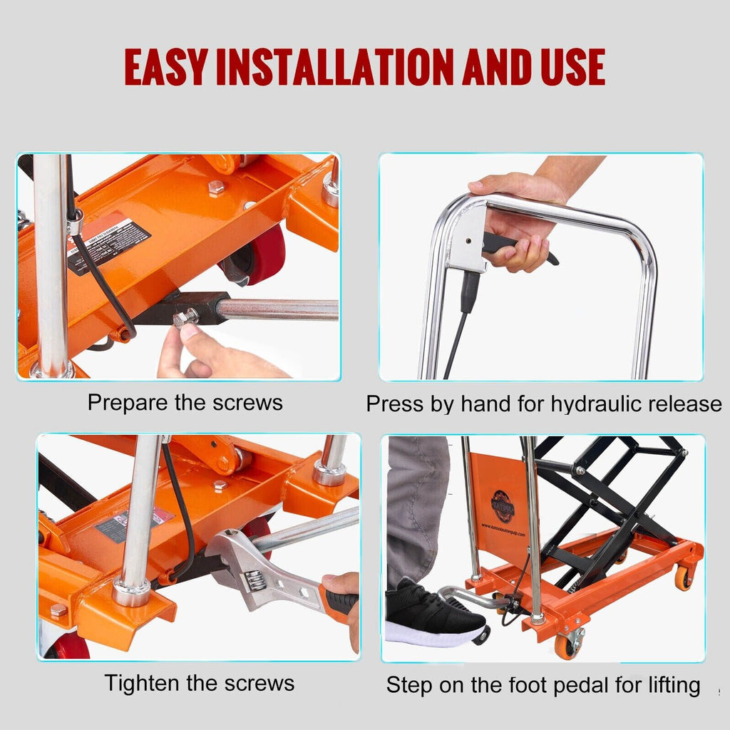 KATOOL KT-CT330 Hydraulic Lift Table Cart – 330 lbs Manual Scissor Lift Table