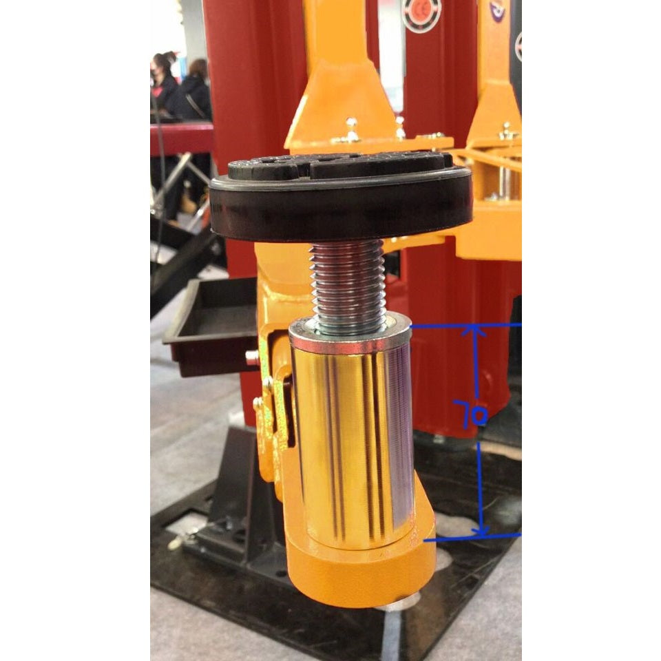 Car lift screw drive with chrome threaded rod and black top cap