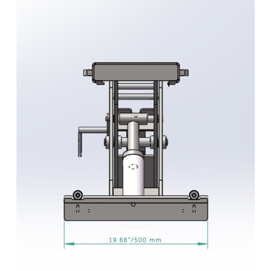 Technical diagram of rolling jack, front section view with size labels
