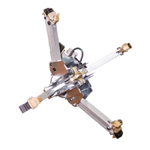 Tire changer mounting arm assembly with silver bars and gold clamp brackets