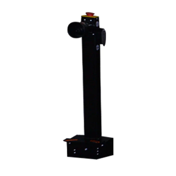 Tire changer support post with black vertical stand and round top housing