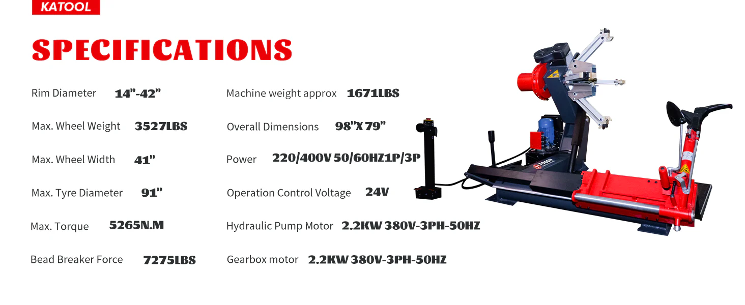 8. Heavy-duty tire changing machine with 3,527 lbs wheel capacity