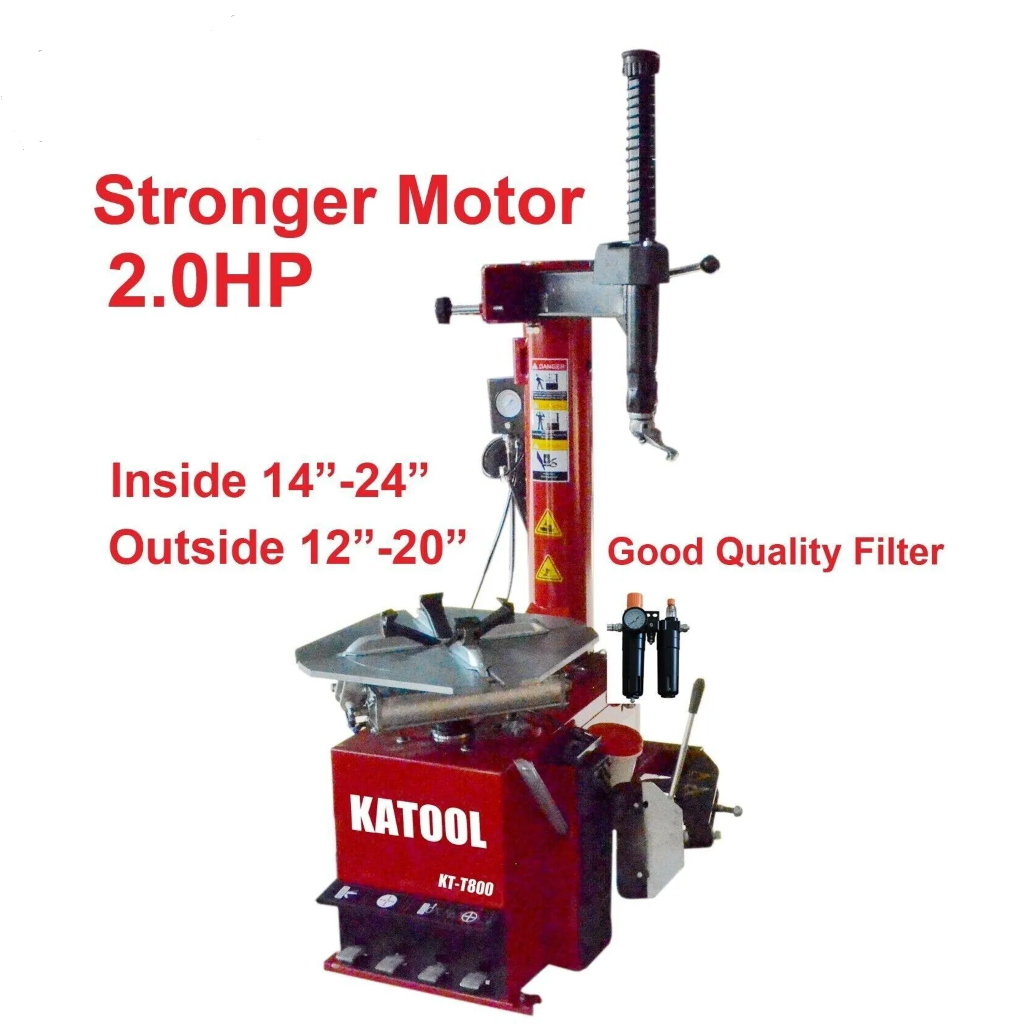 Tire changer with vertical column and mounting table with clamp tools