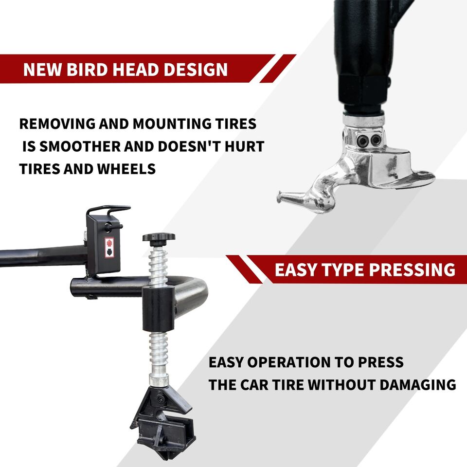 Tire changer pressing head with vertical post and wheel-mount tool