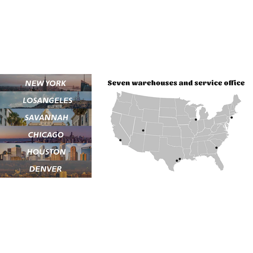 Service coverage map graphic of the United States with black location markers
