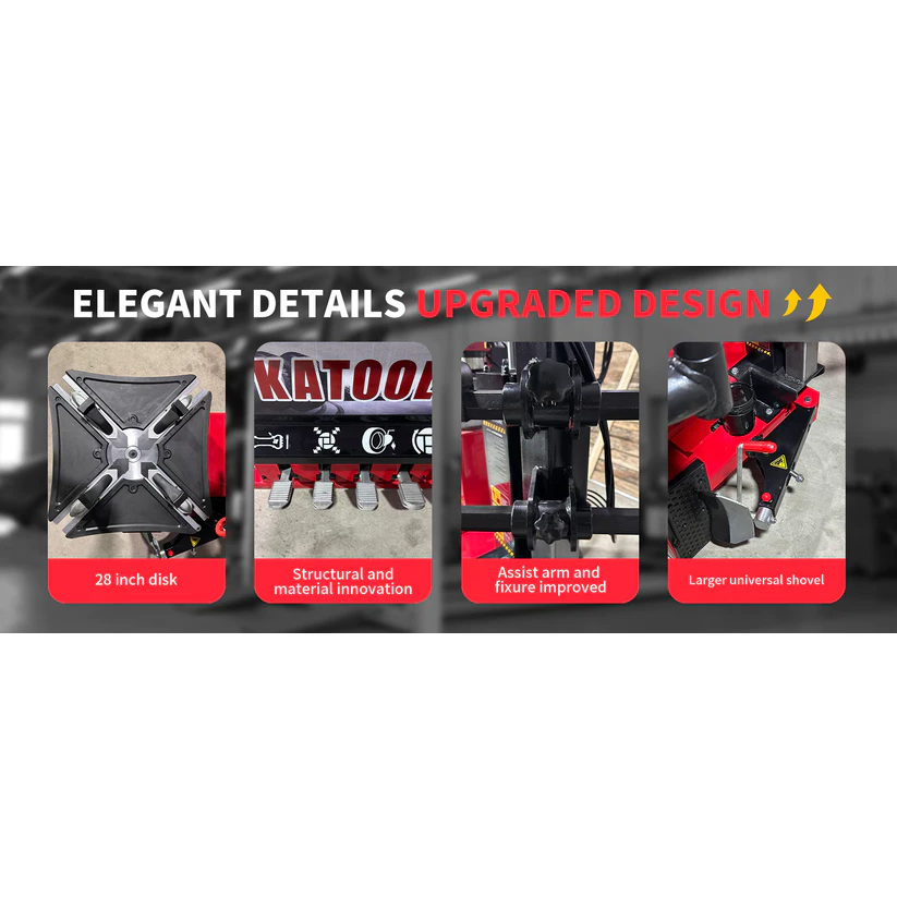 Tire press accessory set: 28-inch disk, clamp components, assist arm, universal shovel