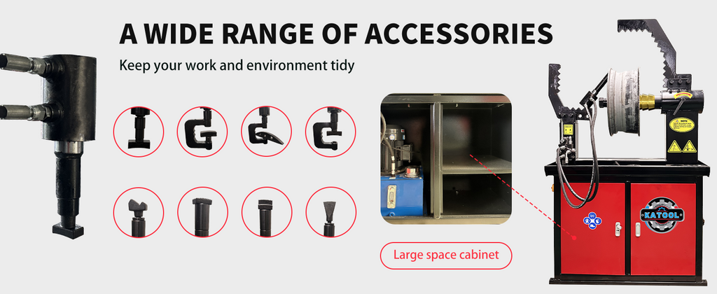 Rim straightening machine accessory icons with large storage cabinet shown