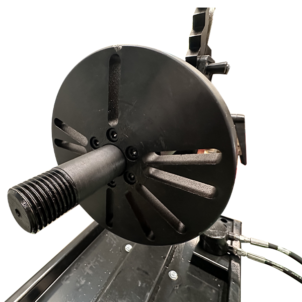Rim straightener wheel clamp disk with threaded drive shaft and guard plate