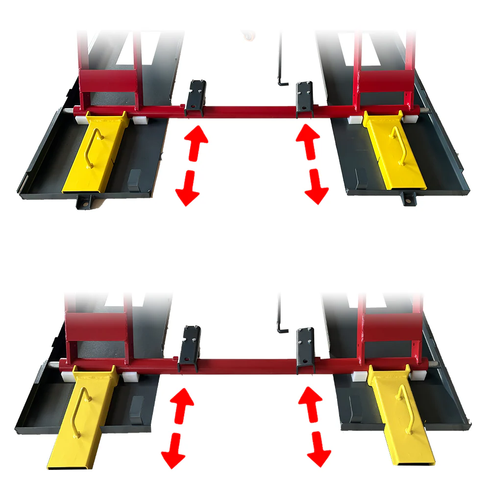 Katool KT-X77 drive-on scissor lift platform with yellow ramps and lifting arrows