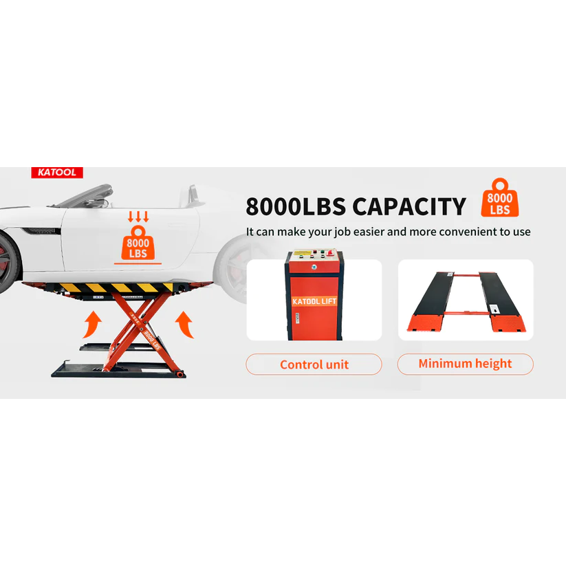 Electric scissor lift system with control unit and black lifting platforms