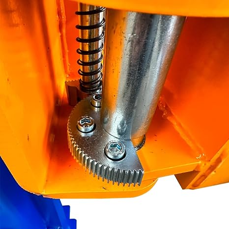 Katool two-post truck lift drive gear and toothed rack on orange base