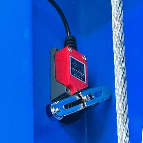 Katool two-post truck lift limit switch and latch on blue frame