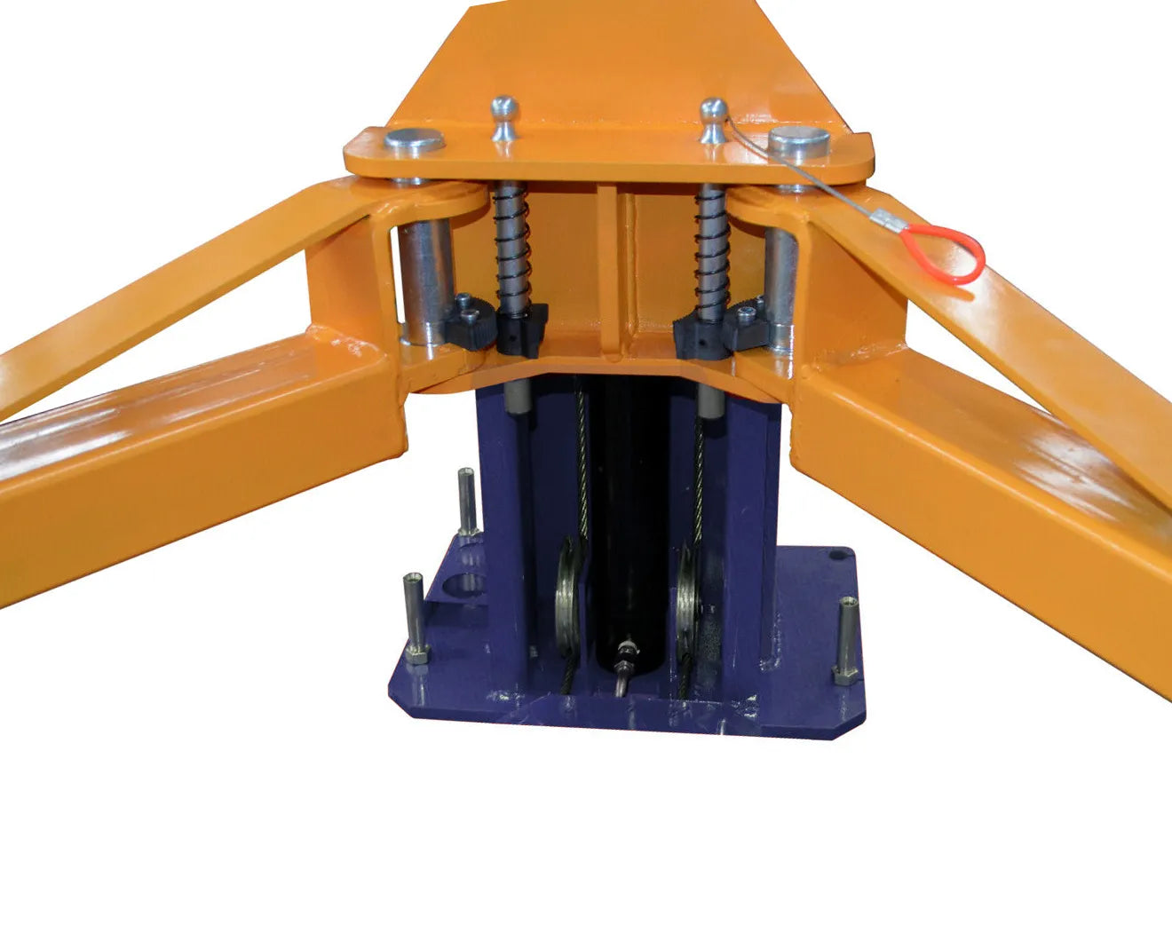 Two-post car lift scissor lifting mechanism with yellow arms