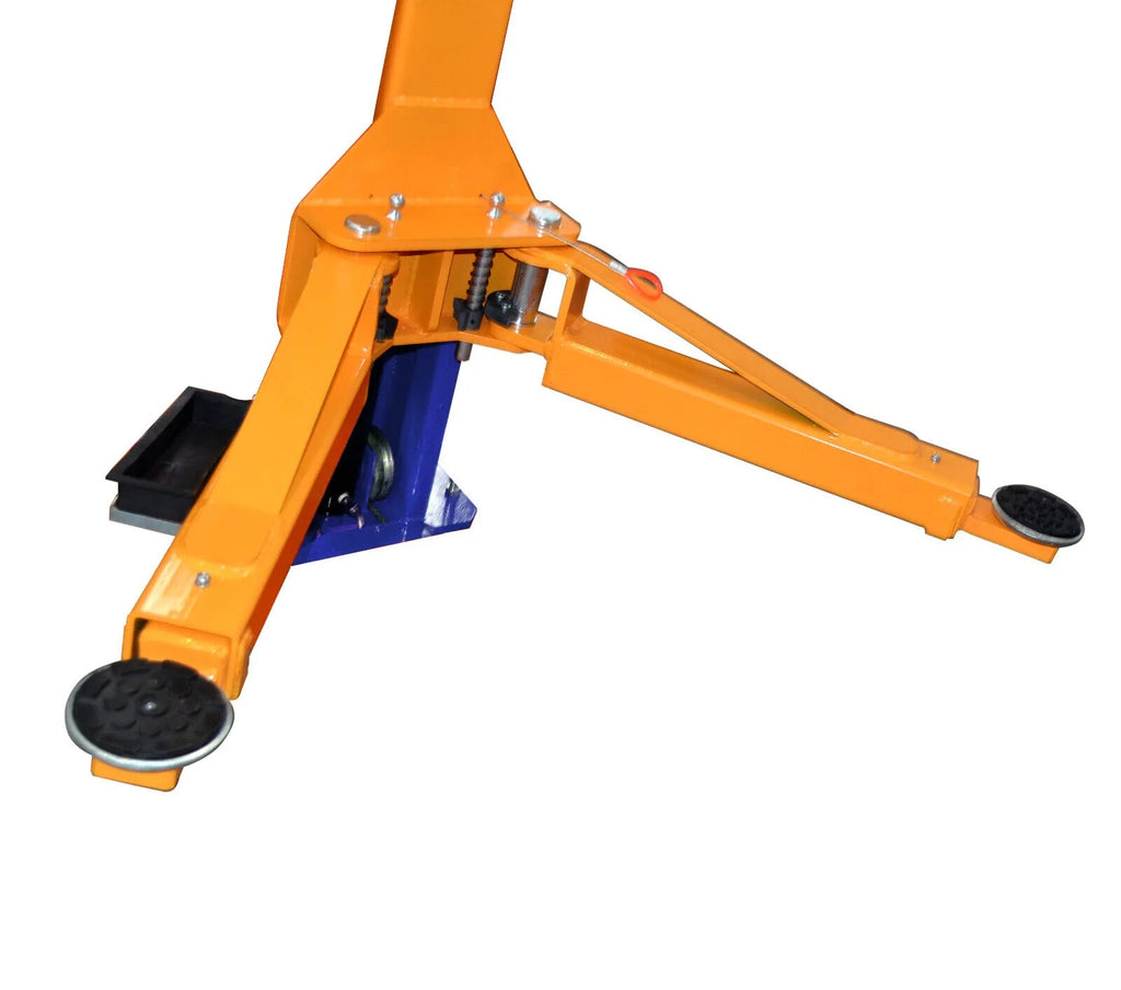 Two-post car lift yellow front arm with black rubber pad