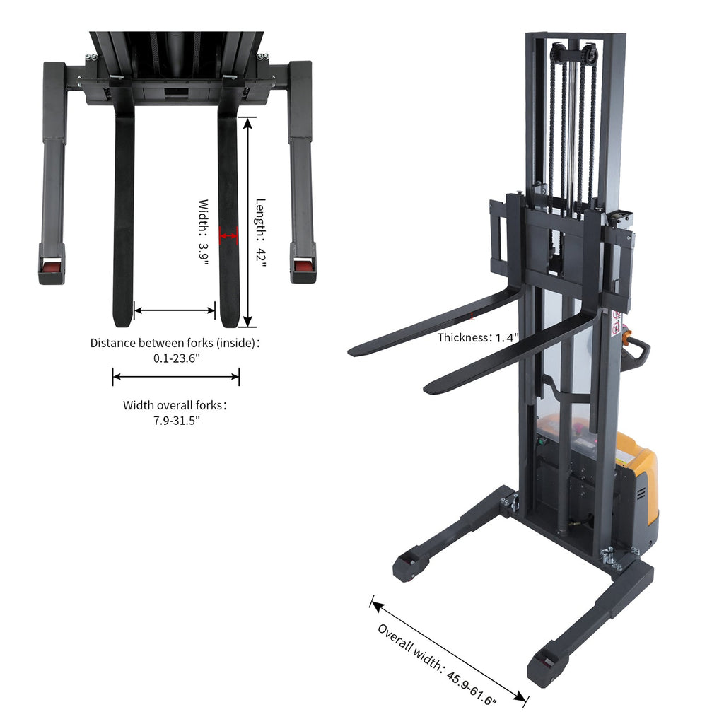 3300 lb Capacity 98" Lift Compact Electric Stacker Adjustable Forks | CTD15R-EN-98 – official product image 14