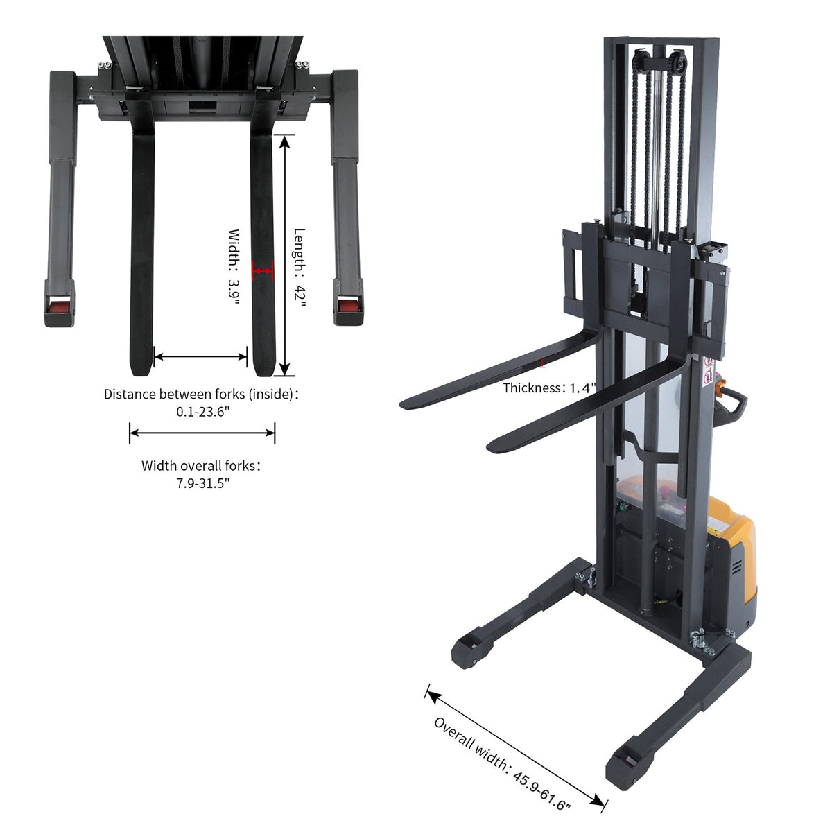 3300 lb Capacity 98" Lift Compact Electric Stacker Adjustable Forks | CTD15R-EN-98 – official product image 14
