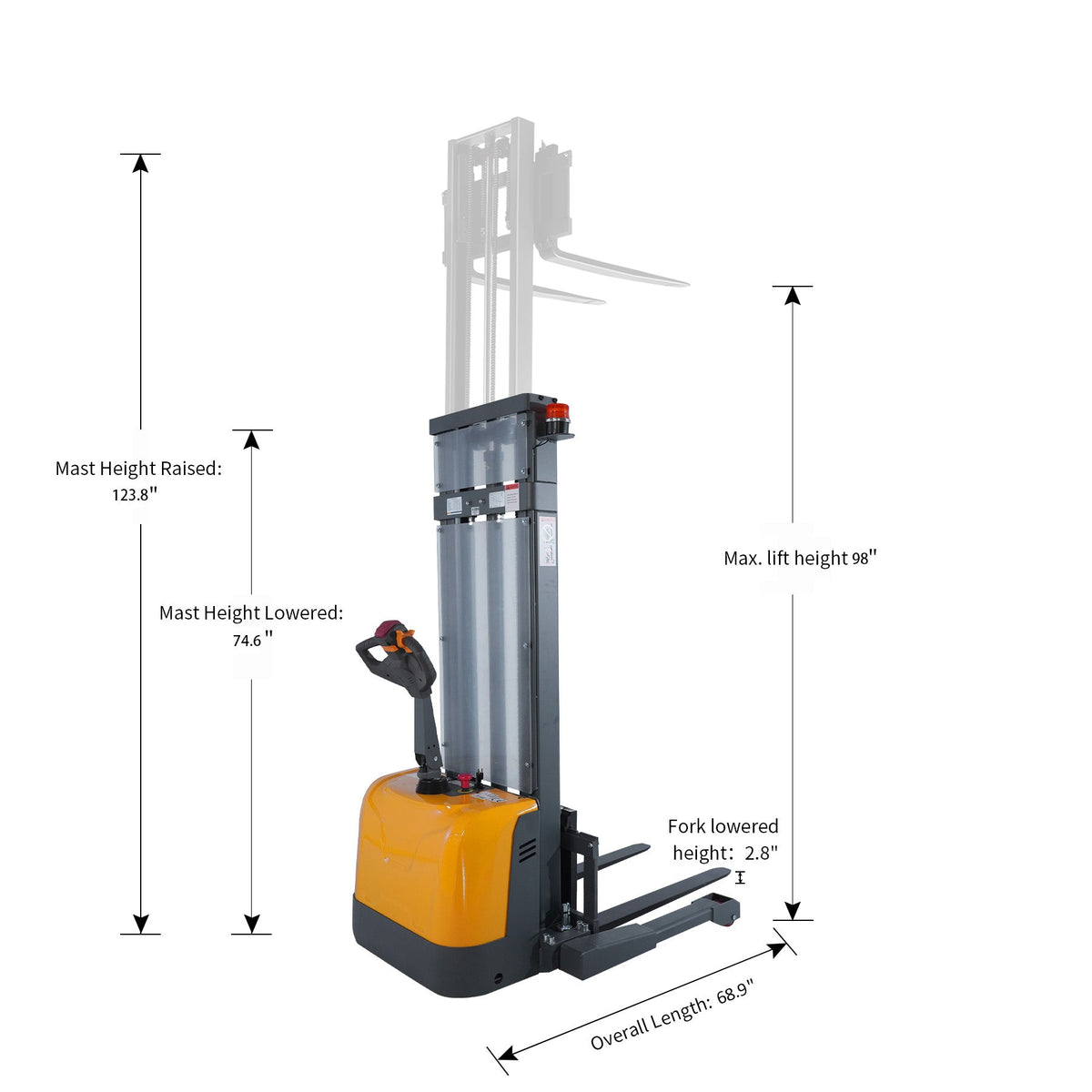 3300 lb Capacity 98" Lift Compact Electric Stacker Adjustable Forks | CTD15R-EN-98 – official product image 15
