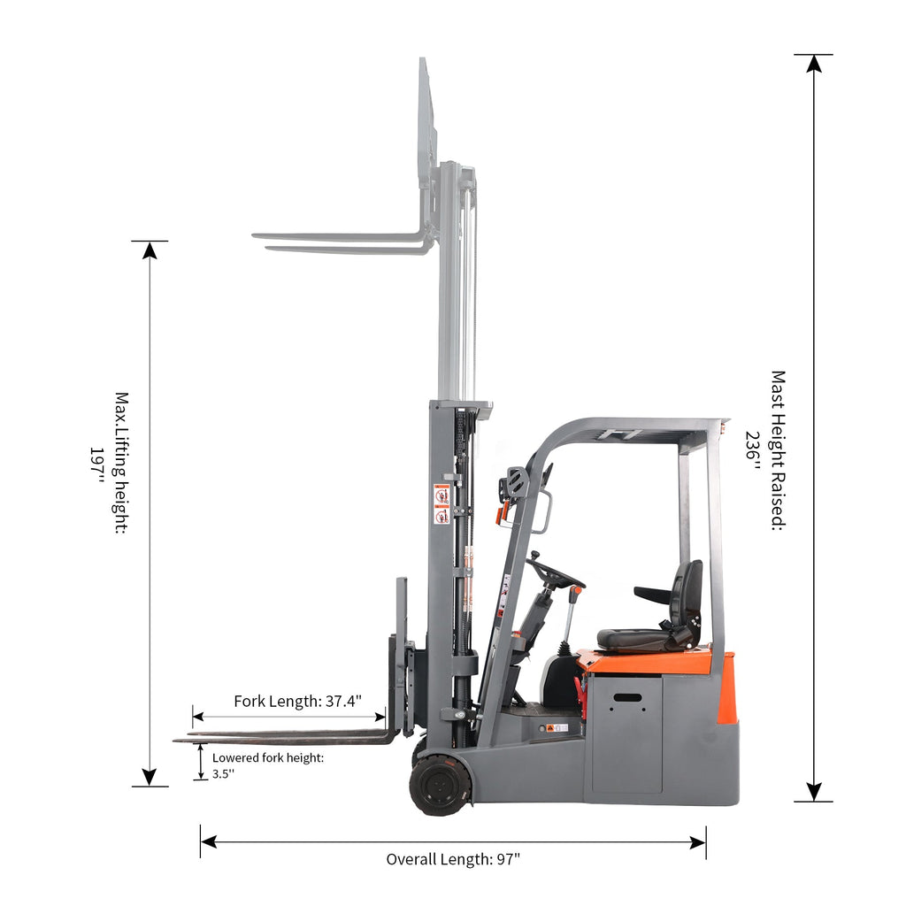 3300lbs 197 inch Lead Acid Battery 3 Wheel Electric Forklift CPD15SE-197 – official product image 3