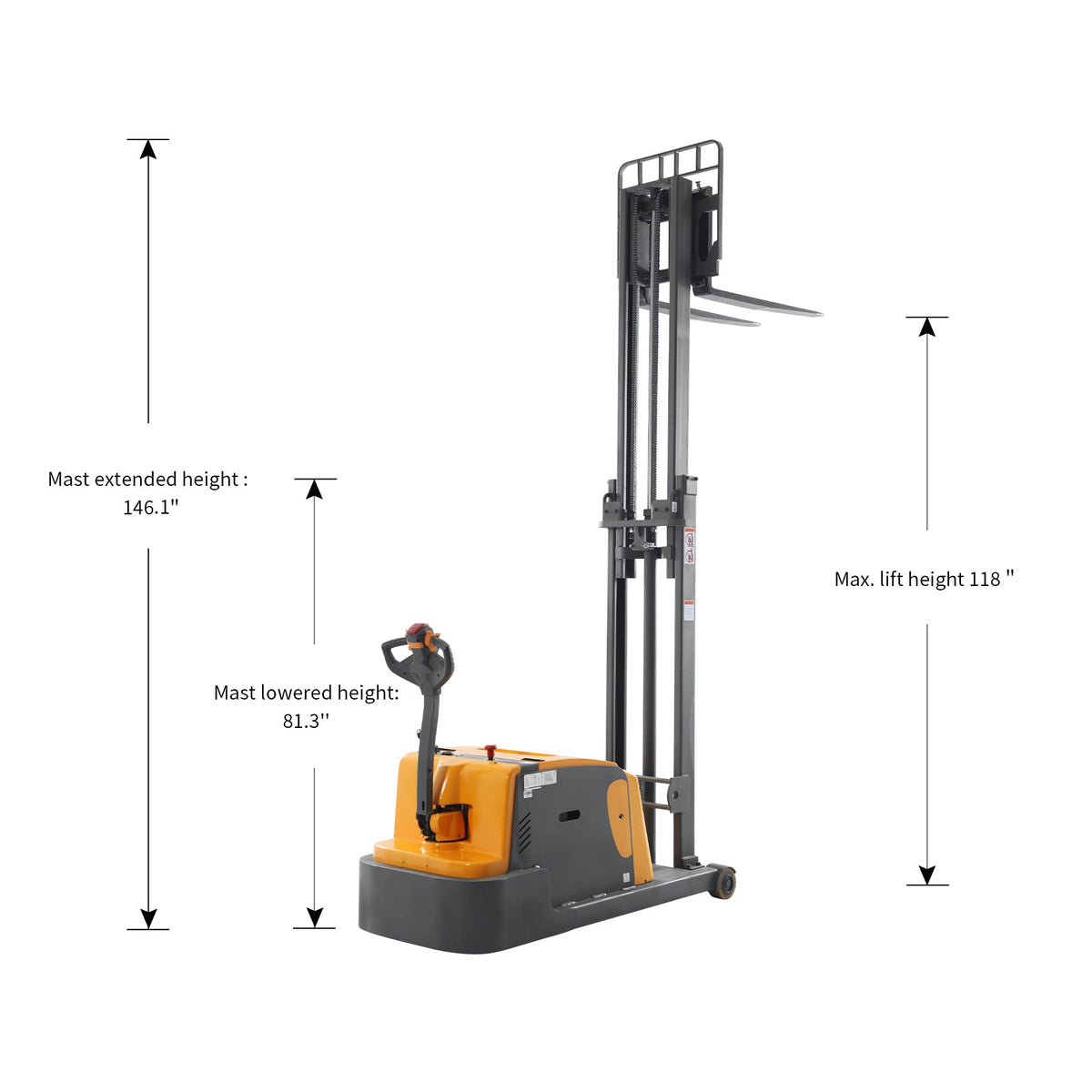 3300 lbs Load 118" Lift High-Capacity Counterbalanced Electric Stacker Adjustable Forks | CPD15W-II-118 – official product image 9