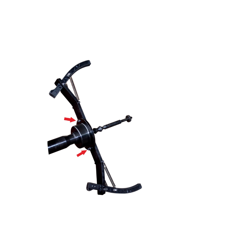 Black wheel adaptor accessory with two curved support arms and axle mount