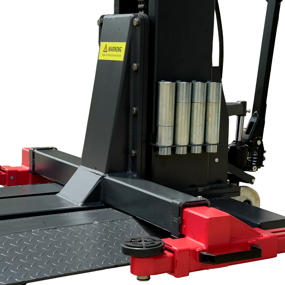 Vehicle lift hydraulic cylinder and pump assembly on black base