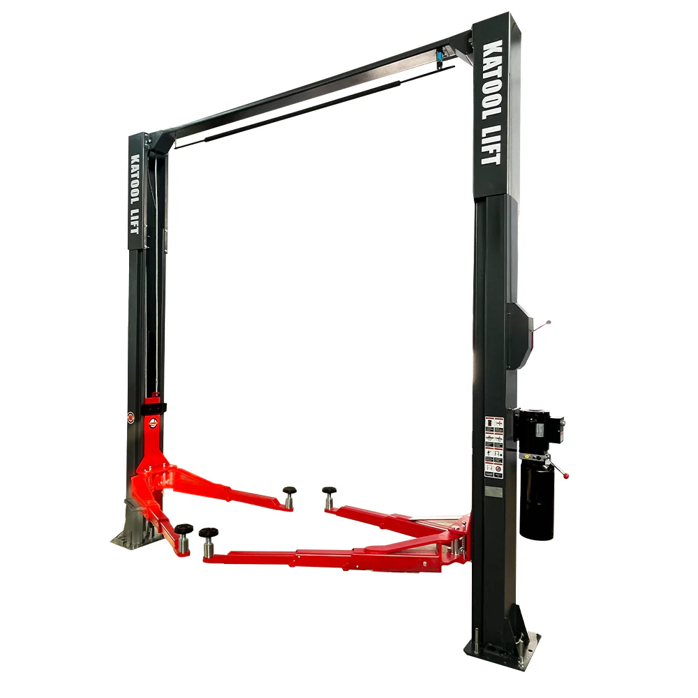 3. CE certified 2-post lift showing asymmetrical arm configuration