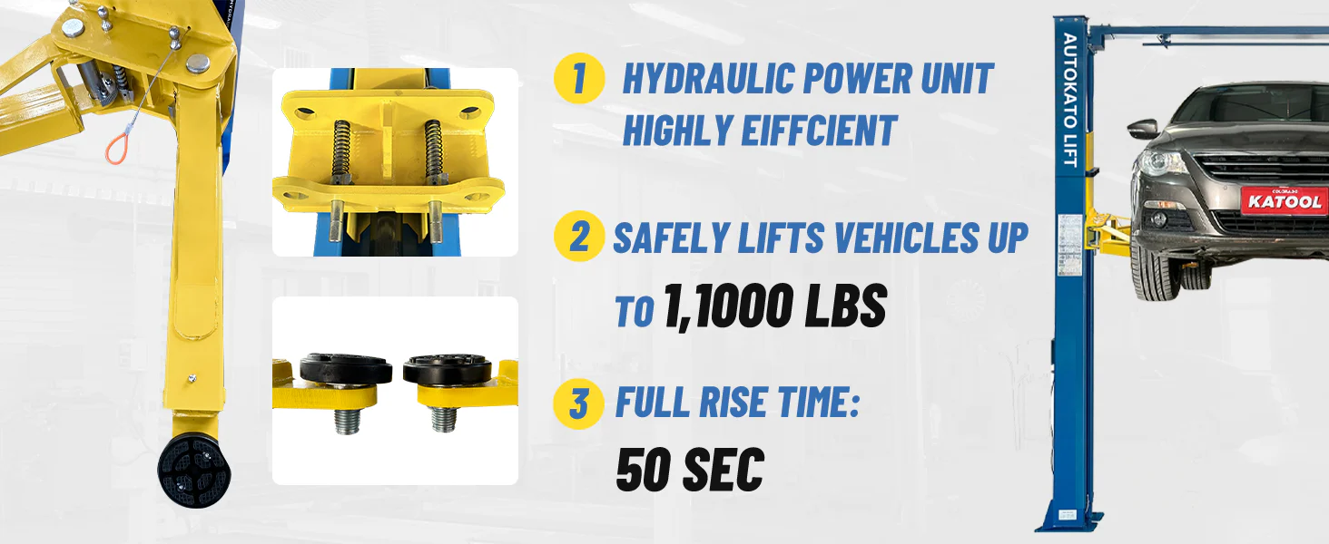 12. 11,000 lb heavy-duty lift raising vehicle in shop