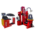 Hydraulic tire changer and wheel balancer combo with red base and control console