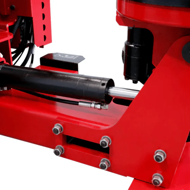 Red mounting arm with cylindrical shaft and metal adjustment fasteners