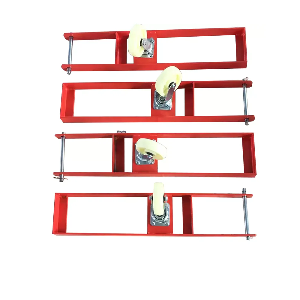 Red caster kit with four mounting frames and four swivel casters
