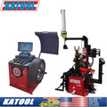 Wheel balancer and tire changer combo with red base and control displays
