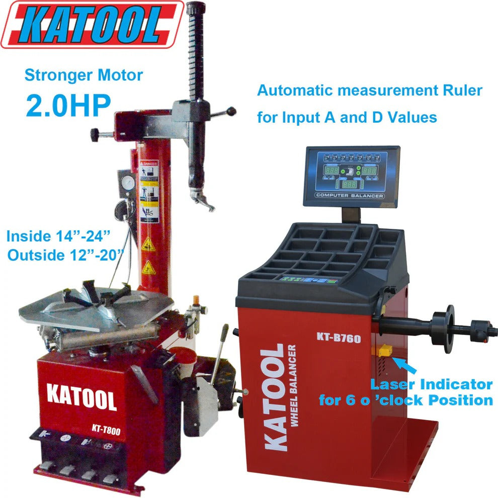 Tire changer and wheel balancer combo with digital display console and red housing
