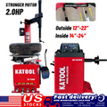 Red tire changer and wheel balancer combo with mounted wheel and control console