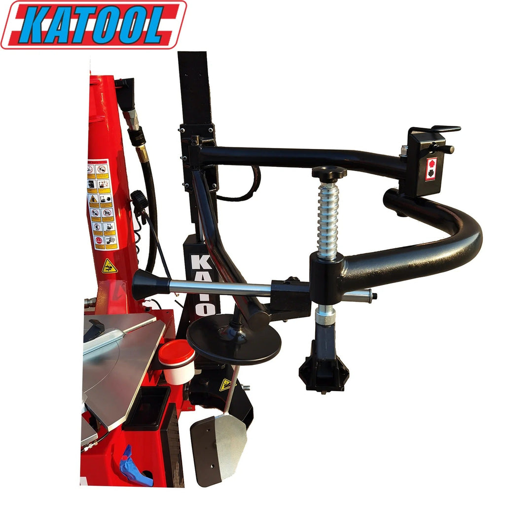 Katool tire changer, assist arm and bead seater with black support frame